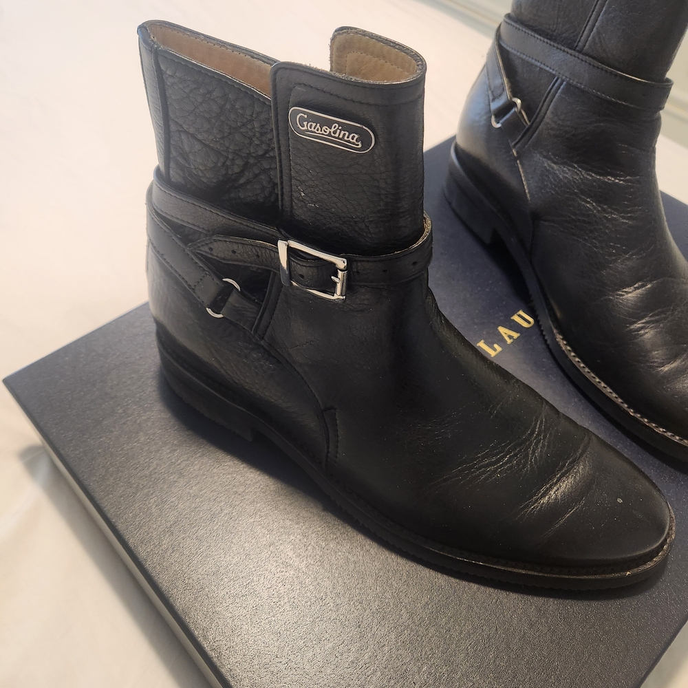 Gasolina Black Leather Ankle Boots with Buckle